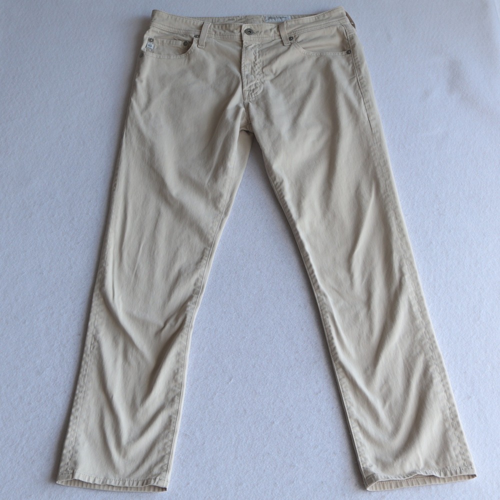 AG Adriano Goldschmied Tellis Modern Slim Khaki Pants Beige 33x34 Fits 32x30.5